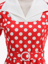 Load image into Gallery viewer, Red Polka Dots Short Sleeve 1950s Vintage Dress