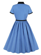 Load image into Gallery viewer, Audrey Hepburn Style Vintage Blue 1950s Cotton Shirt Dress