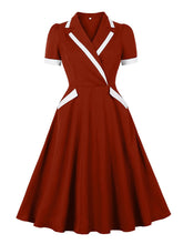 Load image into Gallery viewer, Wine Red V Neck 1950S Vintage Swing Dress With Pockets