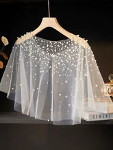 Load image into Gallery viewer, Elegant Pearl Bridal Capelet Sheer Tulle Wedding Shawl