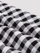 Load image into Gallery viewer, Black White Plaid V Neck 1950s Three-Quarter Sleeves Swing Dress