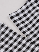 Load image into Gallery viewer, Black White Plaid Bow Neck 1950s Three-Quarter Sleeves Swing Dress