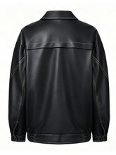 Load image into Gallery viewer, Women's Dark Brown Contrast Stitch Faux Leather Bomber Jacket