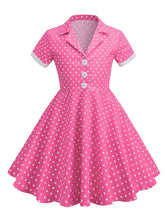 Load image into Gallery viewer, Kids Little Girls' Dress Pink Turn Down Collar Polka Dot Cotton 1950S Vintage Dress