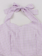 Load image into Gallery viewer, 1950s Purple Plaid Vintage Halter Swing Dress
