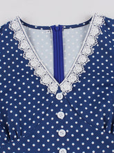 Load image into Gallery viewer, Vintage Lace Red V Neck Polka Dots 1950s Swing Dress