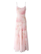 Load image into Gallery viewer, Pink Floral Print Spaghetti Strap Fish Tail Swing Party Maxi Dress