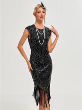 Load image into Gallery viewer, Women's 1920s Flapper Dress Gatsby Costume Burgundy Black Sequined Fringe Party Dress