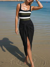 Load image into Gallery viewer, Women's Striped Square-Neck Swimsuit &amp; Tie-Front Sarong Skirt Set