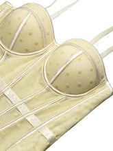 Load image into Gallery viewer, Pink Polka Dot Mesh Corset Top - Sheer Boned Spaghetti Strap Bustier