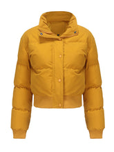 Load image into Gallery viewer, Women's Cropped Red Short Bubble Coat with Ribbed Cuff Hem Puffer Jacket