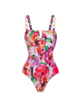 Load image into Gallery viewer, Women's Red Tropical Floral One Piece Swimsuit  and Beach Cover Up Swing Skirt