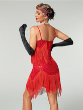 Load image into Gallery viewer, Women's 1920s Flapper Dress Gatsby Costume Red Sequined Tiered Fringe Party Dress