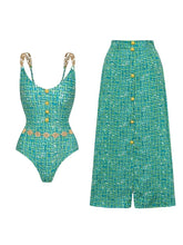 Load image into Gallery viewer, Emerald Teal Textured Tweed 2-Piece Swim Set