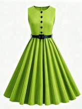 Load image into Gallery viewer, 1950s Vintage Lime Green Sleeveless Belted Swing Dress