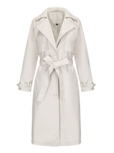 Load image into Gallery viewer, Women's Faux Leather Trench Coat | Long Caramel Tan PU Leather Windbreaker Jacket with Belt