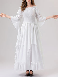 White Renaissance Mushroom Medieval Edwardian Dress With Mushroom Hat