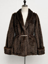 Load image into Gallery viewer, Vintage Tiered Faux Fur Shawl Collar Belted Coat - Retro Mid-Length Jacket