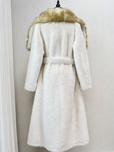 Load image into Gallery viewer, 1970s Vintage Cream Faux Fur Collar Belted Long Coat - Retro Winter Maxi Overcoat