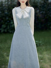 Load image into Gallery viewer, 2PS Corduroy Suspender 1950S Dress With White Vintage Bow Shirt