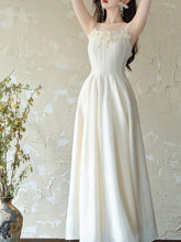 Load image into Gallery viewer, White Jacquard Acetate Sling Ruffle Wedding Maxi Dress and Bow Cardigan