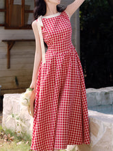 Load image into Gallery viewer, Red Plaid Print Sleeveless 1950S Vintage Dress