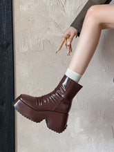 Load image into Gallery viewer, Off White Patent Leather Platform High-heeled Sock Boots Vintage shoes