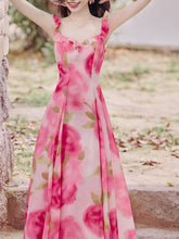 Load image into Gallery viewer, Sweet Rose Ruffles Strap Vintage Swing Maxi Dress