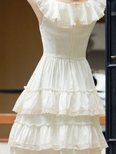 Load image into Gallery viewer, White Ruffles V Neck Layered Lace Maxi Vintage Dress