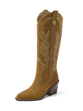 Load image into Gallery viewer, Women&#39;s Boots Pointed Toe Chunky Heel Bohemian Embroidery Suede Knee High Boots