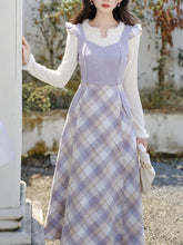 Load image into Gallery viewer, 1950s Vintage White Sweater And Purple Plaid Dress Suit