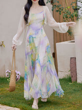 Load image into Gallery viewer, 2PS Rainbow Spaghetti Strap 1950S Vintage Dress With Long Sleeve Cardigan