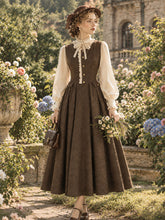Load image into Gallery viewer, Vintage Brown Victorian-Inspired Ruffle Midi Dress