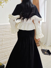 Load image into Gallery viewer, 3PS Girls Waltz Chenille Lace White Shirt and Black Cape and Fishtail Skirt Prom Dress