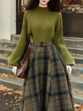 Load image into Gallery viewer, 2PS Green Sweater And Plaid Swing Skirt 1950S Vintage Audrey Hepburn's Style Outfits