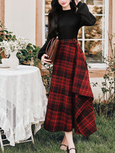 Load image into Gallery viewer, 2PS Black Sweater And Red Plaid Swing Skirt 1950S Vintage Audrey Hepburn&#39;s Style Outfits