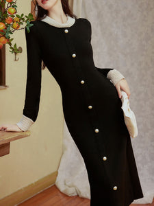Handmade Pearl Hepburn Style Knitted Little Black Dress