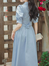 Load image into Gallery viewer, Blue Peter Pan Collar Puff Sleeve Fall 1950S Flower Vintage Dress
