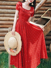 Load image into Gallery viewer, 1950S Vintage Red Polka Dots Square Collar Swing Dress