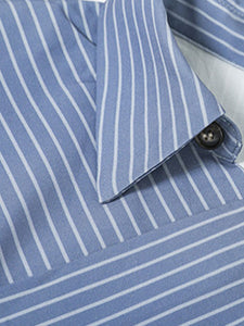 2PS Blue Stripe Turn Down Collar Top And Swing Skirt Dress Suit