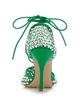 Load image into Gallery viewer, 10CM High Heel Square Toe Rhinestones Twine Sandals