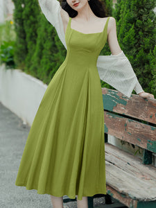 2PS Green Strap 1950S Vintage Dress With Long Sleeve Cardigan