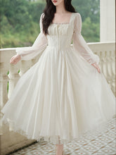 Load image into Gallery viewer, White Lace Square Collar Long Sleeve 1950S Vintage Swing Dress