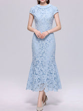 Load image into Gallery viewer, Cream Lace Mermaid Cowl Neck Midi Dress for Wedding