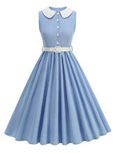 Load image into Gallery viewer, 1950s Vintage Baby Blue Peter Pan Collar Sleeveless Retro Swing Dress