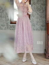 Load image into Gallery viewer, Embroidered Puff Short Sleeve Edwardian Revival Dress