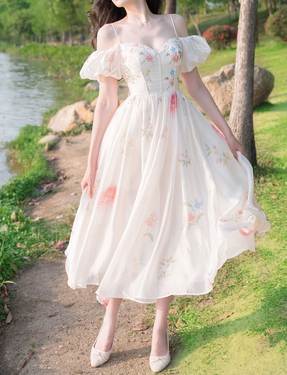 vintage white off the shoulder dress A-line Off Shoulder White Satin Tea-Length Homecoming Dress