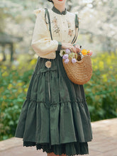 Load image into Gallery viewer, 2PS 1950S Embroidered Long Sleeve Shirt And Strappy Dress Suit