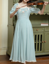 Load image into Gallery viewer, Baby Blue Cotton Fabric with Rose Embroidery Vintage Lace Dress