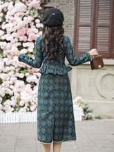 Load image into Gallery viewer, Blue Maisel Style Long Sleeve Retro Diamond Plaid Coat and Skirt Vintage Suit For Women